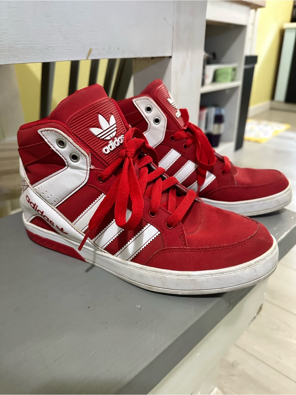 adidas Red and White Mid-Top Sneakers